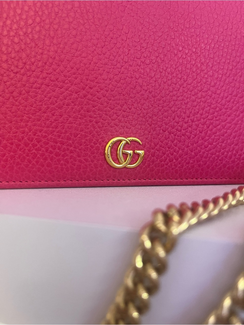 Gucci GG Marmont Pink Pebbled Leather Wallet on Chain + Packaging - Picture 10 of 14